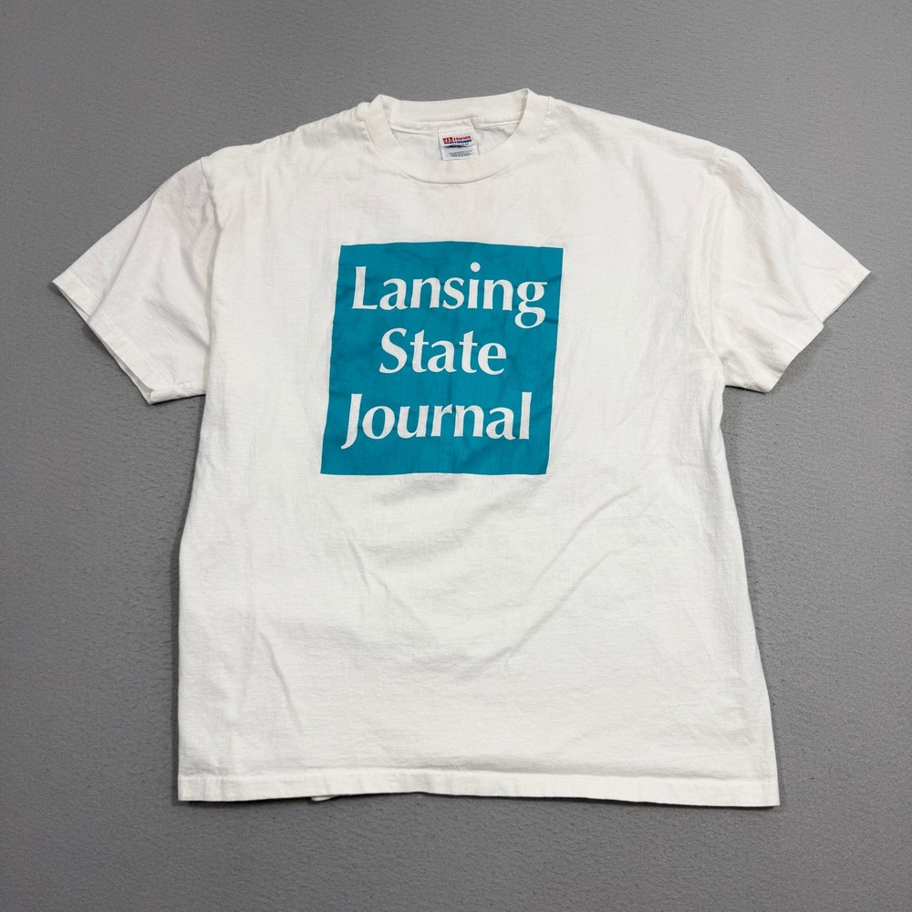 Vintage Lansing State Journal Shirt Men's Extra Large White 90s Capital City
